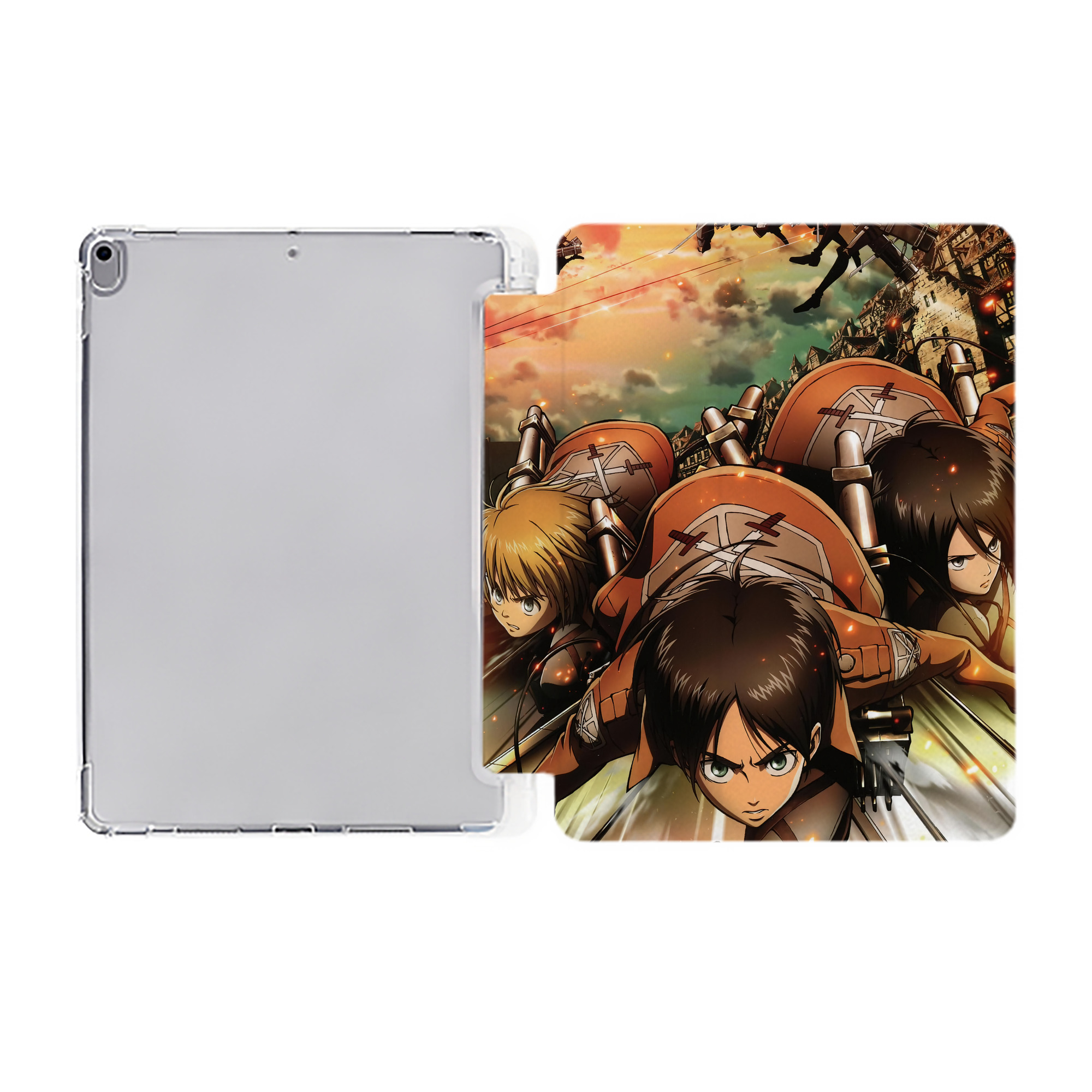 （画像用） 進撃の巨人 Attack on Titan IPad ケース ペン収納付き 三つ折りスタンド PUレザー×シリコン 対応機種9.5/10.5/10.9インチ